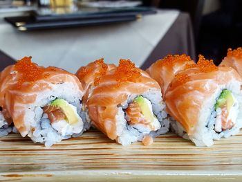 Close-up of sushi on table