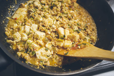 High angle view of chopped vegetables in bowl