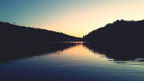 Scenic view of calm lake at sunset