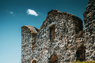 Low angle view of damaged mountain against sky