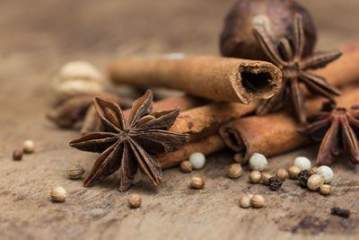 Close-up of dry leaf on table