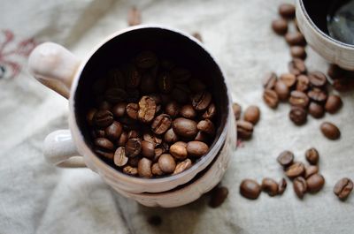 High angle view of coffee beans on table