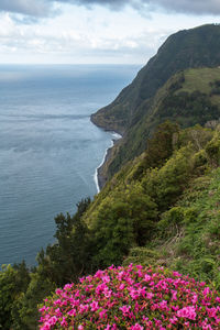 Scenic view of sea against cloudy sky