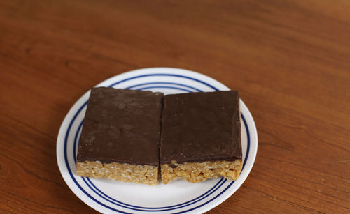 Close-up of cake in plate on table