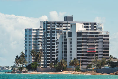 Beautiful landscape of a building on condado city beach from puerto rico tropical coast