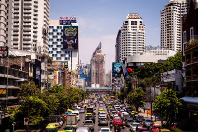 Panoramic view of city buildings against sky