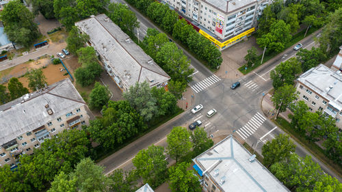 High angle view of street amidst buildings in city