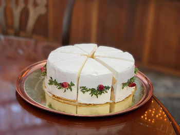 High angle view of cake on table
