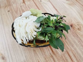 High angle view of vegetables on table