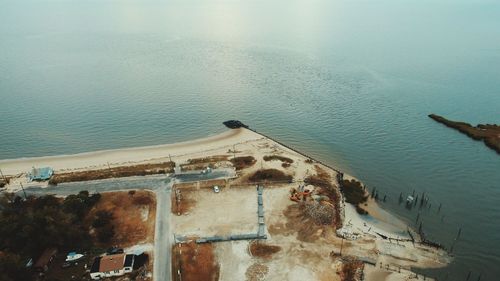 High angle view of old building by sea