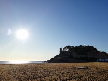 Scenic view of sea against clear sky on sunny day