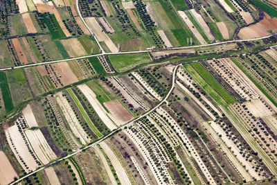 High angle view of agricultural field in city