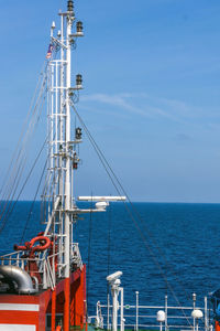 Mast of a tug boat on sea against blue sky at offshore terengganu oil field