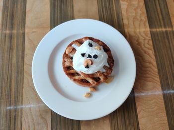 High angle view of breakfast served on table