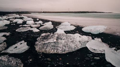 Scenic view of sea shore during winter