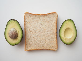 Directly above shot of breakfast on white background