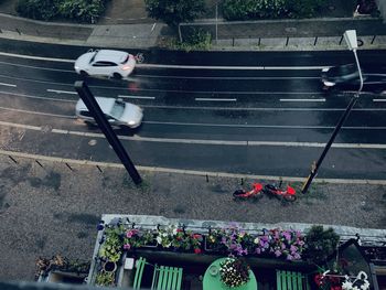 High angle view of people on street