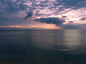 Aerial view sunset sky, nature beautiful light sunset or sunrise over dark sea