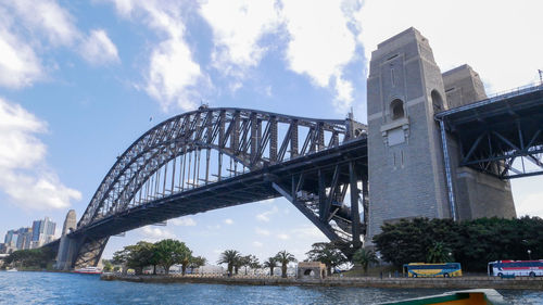 Low angle view of bridge over river against sky