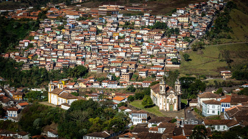 High angle view of buildings in town