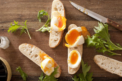 High angle view of breakfast on table