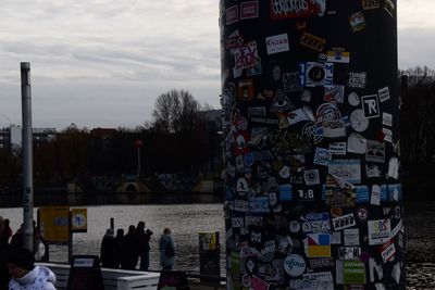 Close-up of padlocks against sky