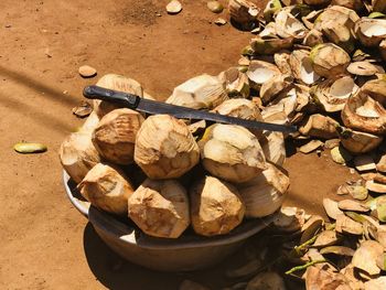 High angle view of bread on field