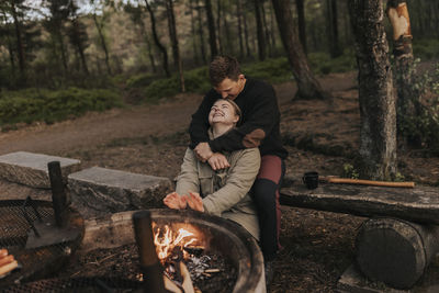 Smiling couple sitting together