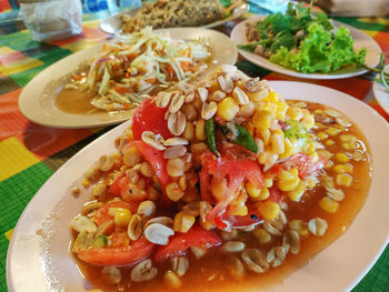 High angle view of meal served in plate
