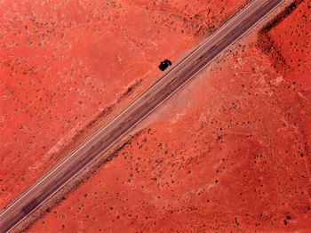 High angle view of road on desert land