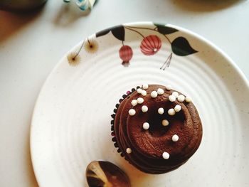 High angle view of chocolate cake on table