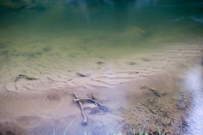 High angle view of sand on shore