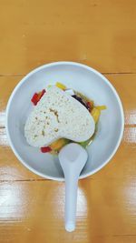 High angle view of breakfast served on table