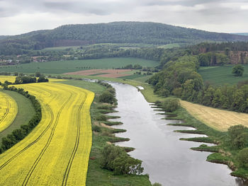 Scenic view of river amidst landscape against sky