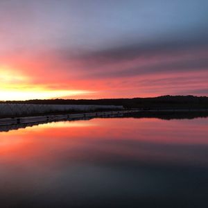 Scenic view of lake against sky during sunset
