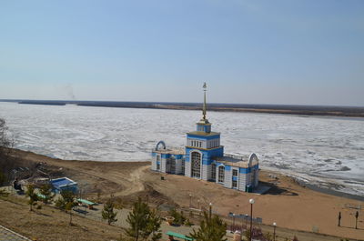 High angle view of beach against sky