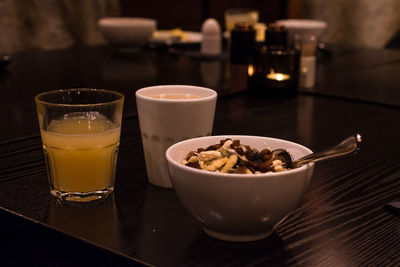 Close-up of tea and drink on table