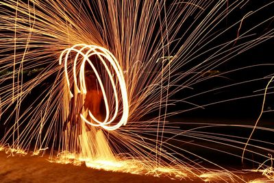 View of wire wool spinning at night