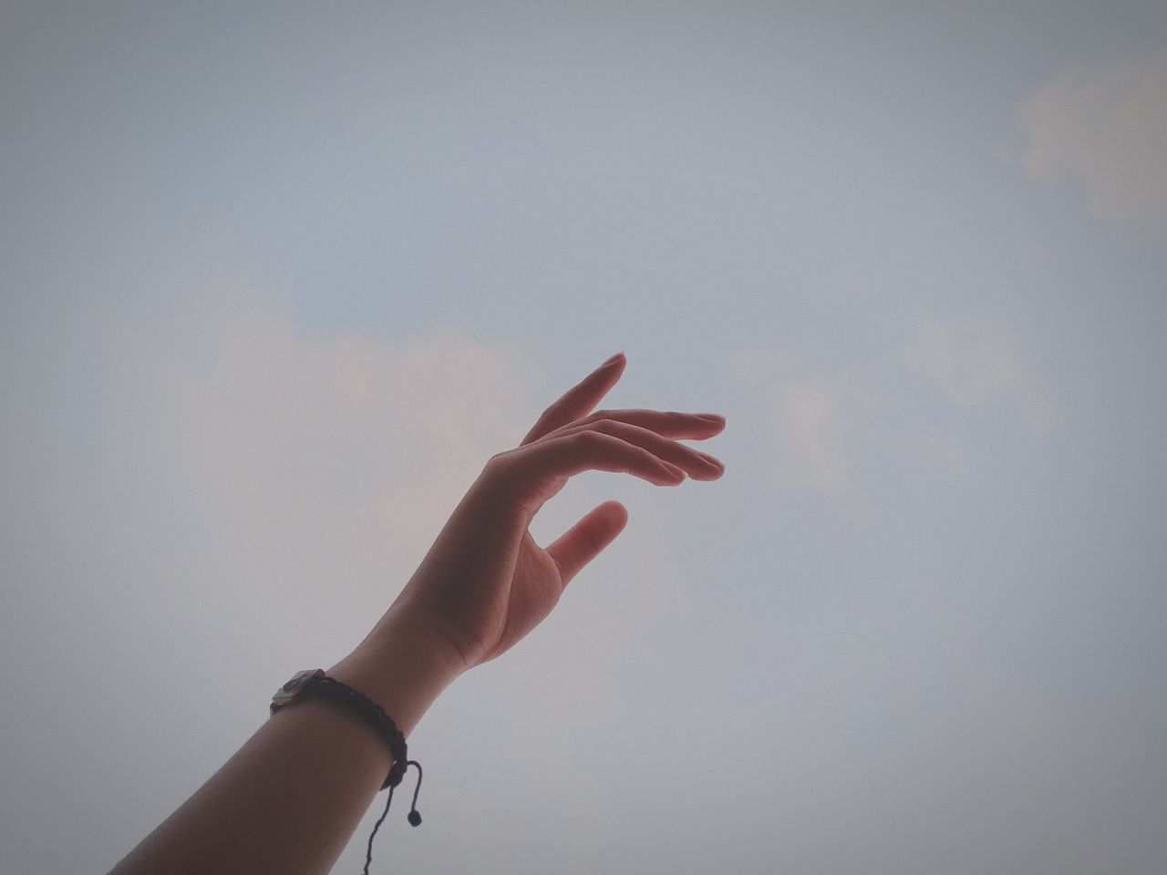 hand, one person, sky, finger, copy space, close-up, gesturing, adult, nature, women, arm, day