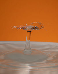 Close-up of splashing water against orange background