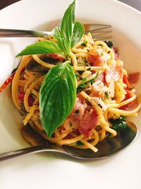 Close-up of pasta in plate