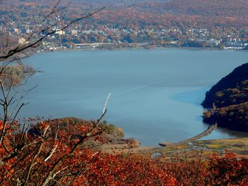 Scenic view of lake against sky during autumn