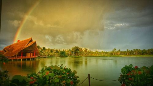 Scenic view of rainbow over sea