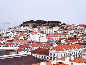 High angle view of townscape against clear sky