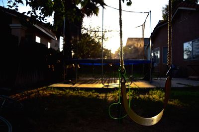 Close-up of swing in park