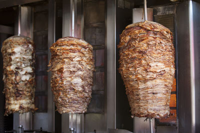 Low angle view of roasted meats