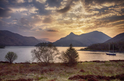 Scenic view of lake against sky during sunset