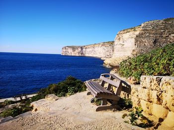 Scenic view of sea against clear blue sky