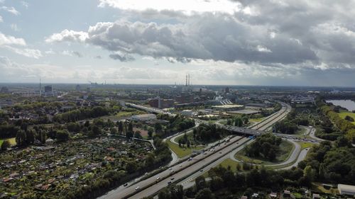 High angle view of cityscape against sky