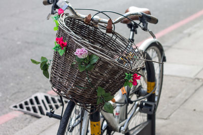 Close-up of bicycle parked on street